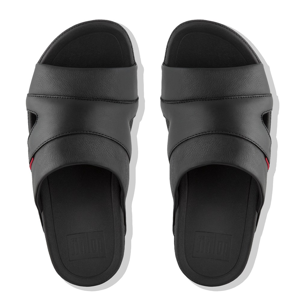 Fitflop Man Slides Black - Freeway Leather Pool - SW1409765